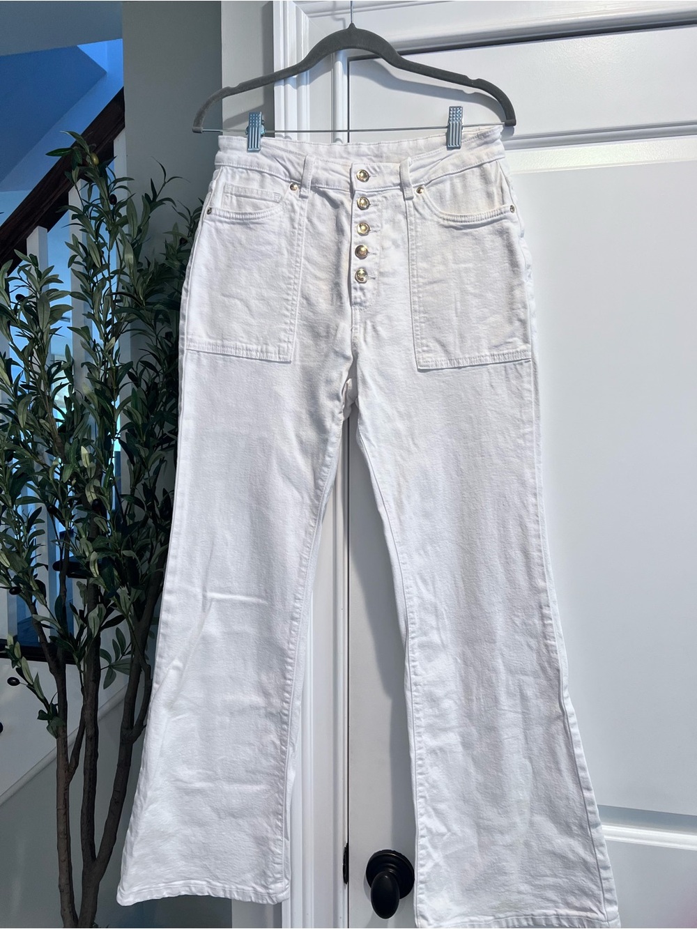Michael Kors White Jeans with Gold Button Fly